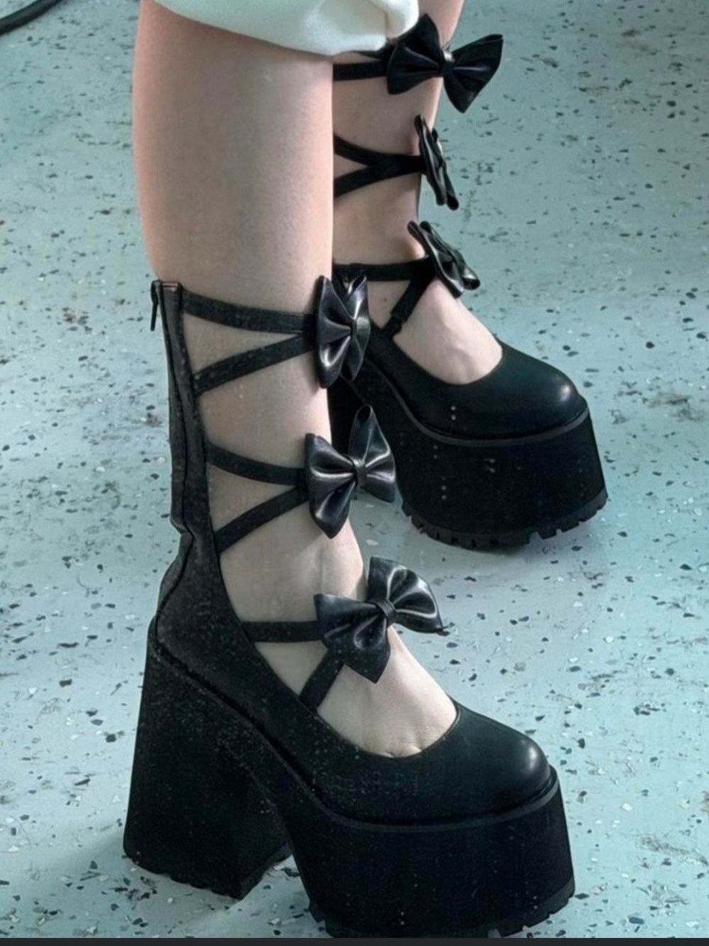 Dolls Kill Widow Black Bow-Strap Platform Heels - Women Shoes